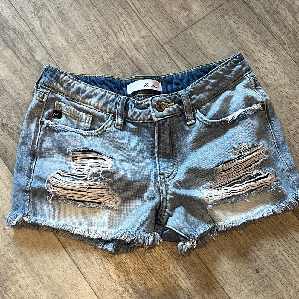 KanCan Ripped Jean Shorts - Light Blue